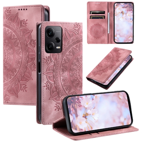 

For Xiaomi Redmi Note 12 Pro Global Totem Embossed Magnetic Leather Phone Case(Rose Gold)