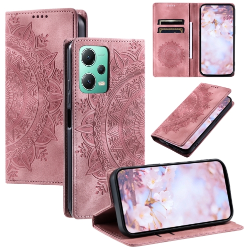 

For Xiaomi Redmi Note 12 5G Global Totem Embossed Magnetic Leather Phone Case(Rose Gold)