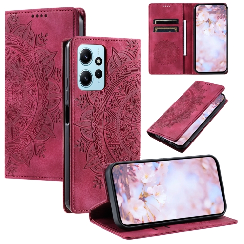 

For Xiaomi Redmi Note 12 4G Global Totem Embossed Magnetic Leather Phone Case(Red)
