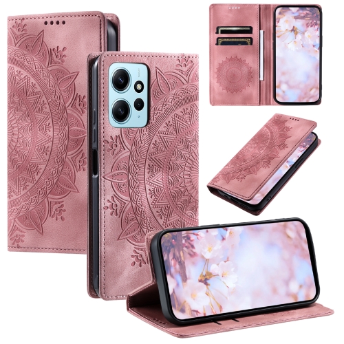 

For Xiaomi Redmi Note 12 4G Global Totem Embossed Magnetic Leather Phone Case(Rose Gold)