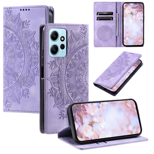 

For Xiaomi Redmi Note 12 4G Global Totem Embossed Magnetic Leather Phone Case(Purple)