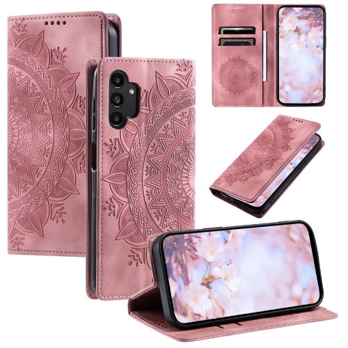 

For Samsung Galaxy A32 4G Totem Embossed Magnetic Leather Phone Case(Rose Gold)