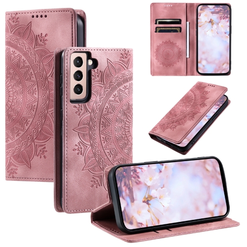 

For Samsung Galaxy S21 5G Totem Embossed Magnetic Leather Phone Case(Rose Gold)