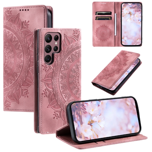 

For Samsung Galaxy S24 Ultra 5G Totem Embossed Magnetic Leather Phone Case(Rose Gold)
