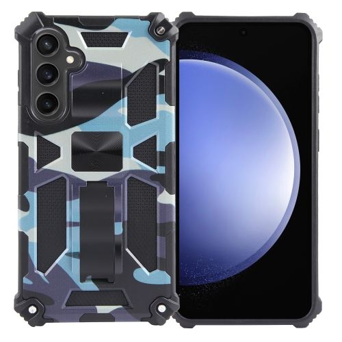 

For Samsung Galaxy S23 FE 5G Camouflage Armor Kickstand TPU + PC Magnetic Phone Case(Light Blue)