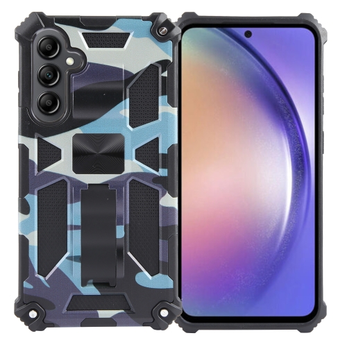 

For Samsung Galaxy A55 Camouflage Armor Kickstand TPU + PC Magnetic Phone Case(Light Blue)