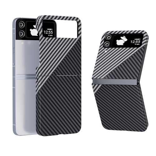 

For Samsung Galaxy Z Flip4 All-inclusive Decal Carbon Fiber Texture Protective Phone Case(Gray White)
