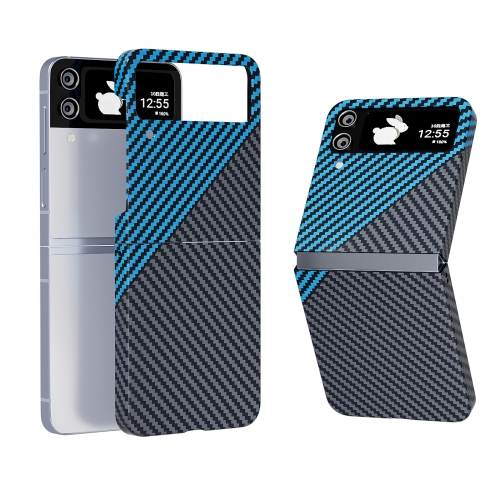 

For Samsung Galaxy Z Flip4 All-inclusive Decal Carbon Fiber Texture Protective Phone Case(Gray Blue)