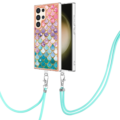 

For Samsung Galaxy S24 Ultra 5G Electroplating Pattern IMD TPU Shockproof Case with Neck Lanyard(Colorful Scales)