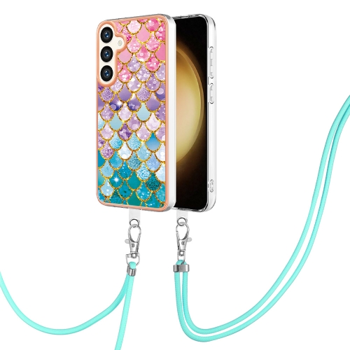 

For Samsung Galaxy S24 5G Electroplating Pattern IMD TPU Shockproof Case with Neck Lanyard(Colorful Scales)
