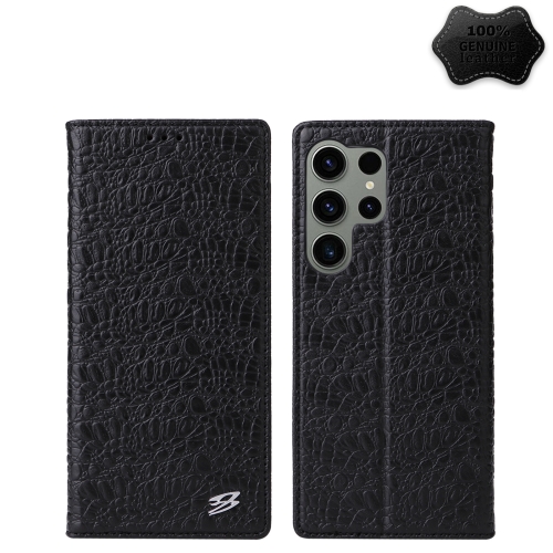 

For Samsung Galaxy S24 Ultra 5G Fierre Shann Crocodile Texture Magnetic Genuine Leather Phone Case(Black)
