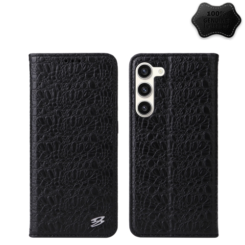 

For Samsung Galaxy S24 5G Fierre Shann Crocodile Texture Magnetic Genuine Leather Phone Case(Black)