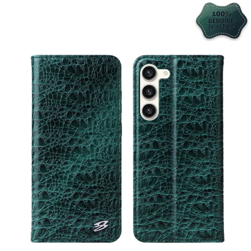 

For Samsung Galaxy S24 5G Fierre Shann Crocodile Texture Magnetic Genuine Leather Phone Case(Green)