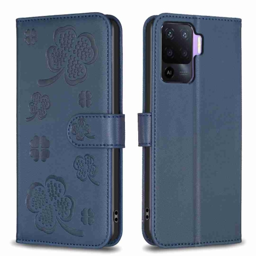 

For OPPO A76 5G / A36 4G Four-leaf Embossed Leather Phone Case(Blue)