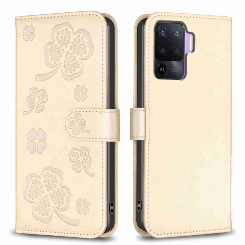 

For OPPO A76 5G / A36 4G Four-leaf Embossed Leather Phone Case(Gold)