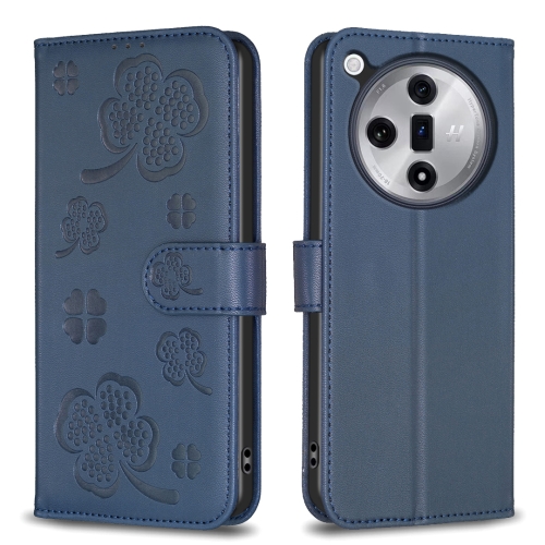 

For OPPO Find X7 Ultra Four-leaf Embossed Leather Phone Case(Blue)