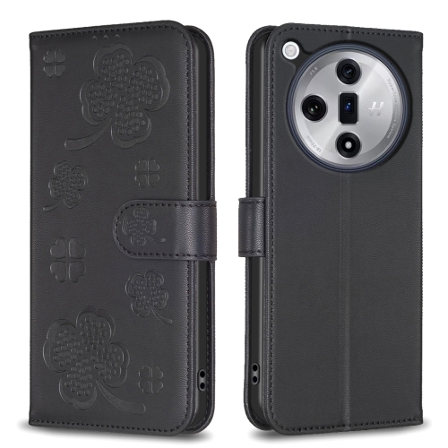 

For OPPO Find X7 Ultra Four-leaf Embossed Leather Phone Case(Black)