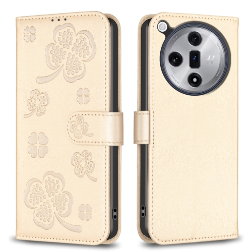 

For OPPO Find X7 Ultra Four-leaf Embossed Leather Phone Case(Gold)