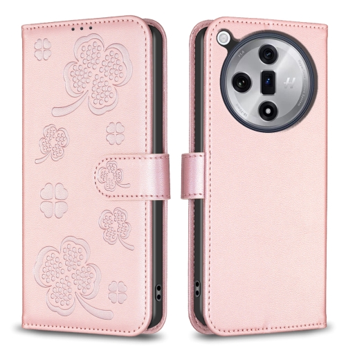 

For OPPO Find X7 Ultra Four-leaf Embossed Leather Phone Case(Pink)