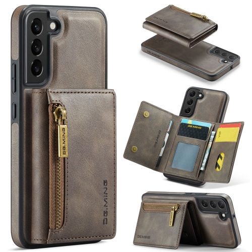 

For Samsung Galaxy S22 DG.MING M5 Series Zip RFID Multi Card Detachable Leather Phone Case(Coffee)