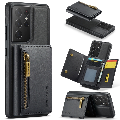 

For Samsung Galaxy S21 Ultra DG.MING M5 Series Zip RFID Multi Card Detachable Leather Phone Case(Black)