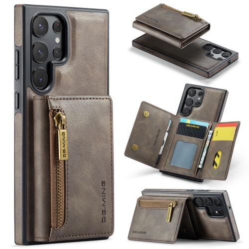 

For Samsung Galaxy S22 Ultra DG.MING M5 Series Zip RFID Multi Card Detachable Leather Phone Case(Coffee)