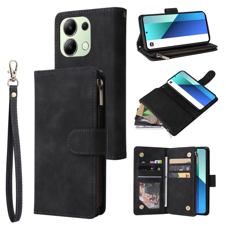 For Xiaomi Redmi Note 13 4G Multifunctional Frosted Zipper Wallet Leather Phone Case(Black)
For Xiaomi Redmi Note 13 4G Multifunctional Frosted Zipper Wallet Leather Phone Case(Black)