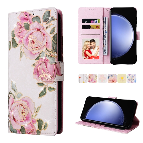 

For Samsung Galaxy S23 FE 5G Bronzing Painting RFID Leather Case(Rose Flower)