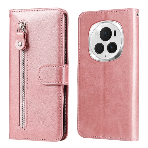 

For Honor Magic6 Pro Fashion Calf Texture Zipper Leather Phone Case(Rose Gold)