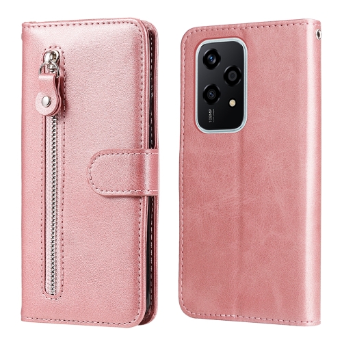 

For Honor 200 Lite 5G Global Fashion Calf Texture Zipper Leather Phone Case(Rose Gold)