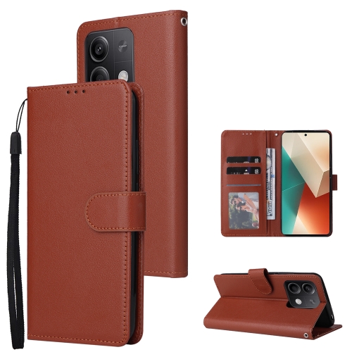 

For Xiaomi Redmi Note 13 5G Multifunctional Horizontal Flip Leather Phone Case with Three Card Slot(Brown)