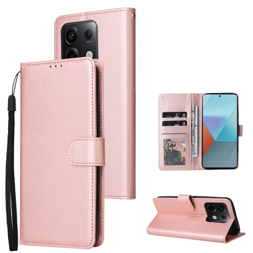 

For Xiaomi Redmi Note 13 Pro 5G Multifunctional Horizontal Flip Leather Phone Case with Three Card Slot(Rose Gold)
