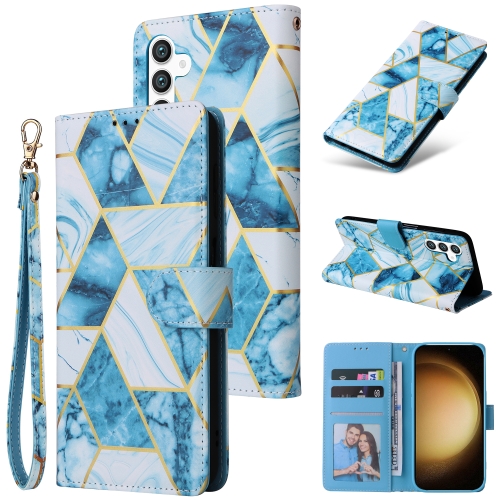 

For Samsung Galaxy S24+ 5G Marble Bronzing Stitching Leather Phone Case(Blue)