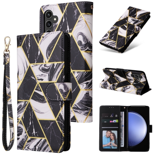 

For Samsung Galaxy S23 FE 5G Marble Bronzing Stitching Leather Phone Case(Black)