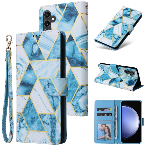 

For Samsung Galaxy S23 FE 5G Marble Bronzing Stitching Leather Phone Case(Blue)