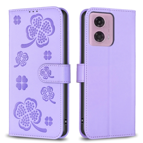 

For Motorola Moto G34 5G Four-leaf Embossed Leather Phone Case(Purple)