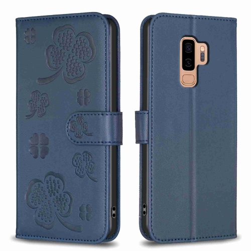 

For Samsung Galaxy S9+ Four-leaf Embossed Leather Phone Case(Blue)