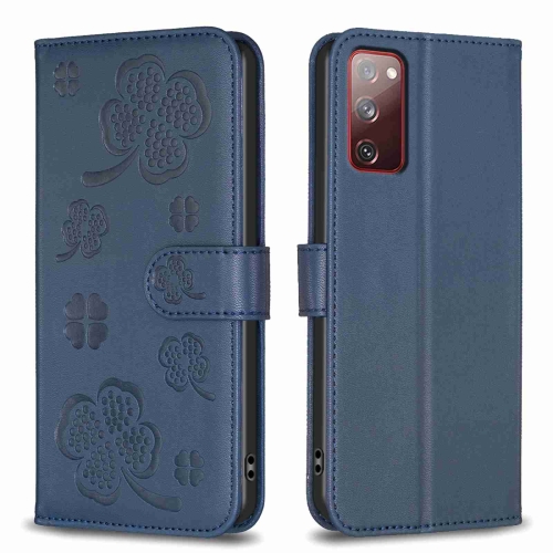 

For Samsung Galaxy S20 FE Four-leaf Embossed Leather Phone Case(Blue)