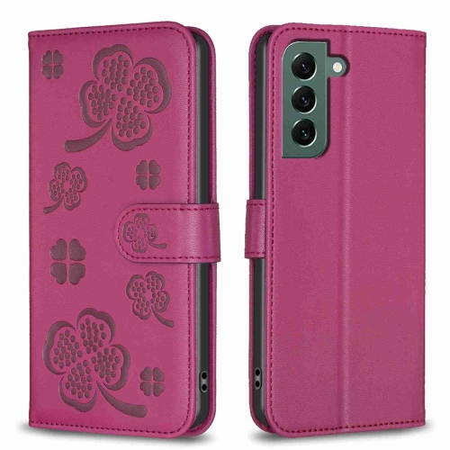

For Samsung Galaxy S21 5G Four-leaf Embossed Leather Phone Case(Rose Red)