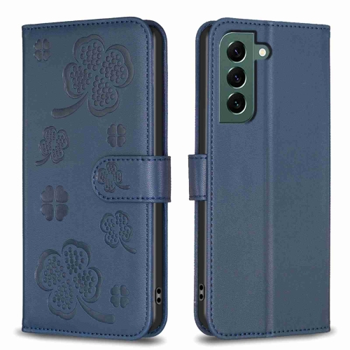 

For Samsung Galaxy S21+ 5G Four-leaf Embossed Leather Phone Case(Blue)