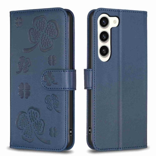 

For Samsung Galaxy S24+ 5G Four-leaf Embossed Leather Phone Case(Blue)