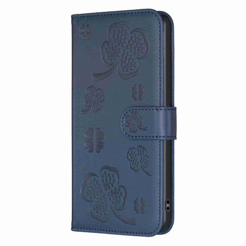 

For Samsung Galaxy A20 / A30 Four-leaf Embossed Leather Phone Case(Blue)