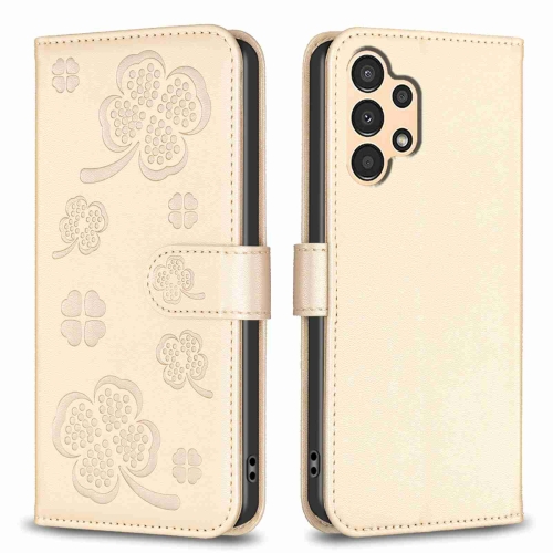 

For Samsung Galaxy A32 4G Four-leaf Embossed Leather Phone Case(Gold)