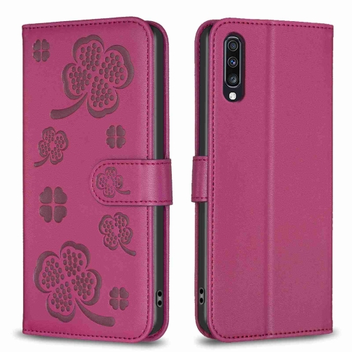 

For Samsung Galaxy A70 Four-leaf Embossed Leather Phone Case(Rose Red)