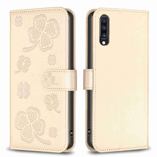 

For Samsung Galaxy A70 Four-leaf Embossed Leather Phone Case(Gold)