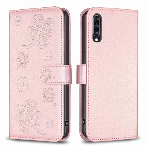 

For Samsung Galaxy A70 Four-leaf Embossed Leather Phone Case(Pink)