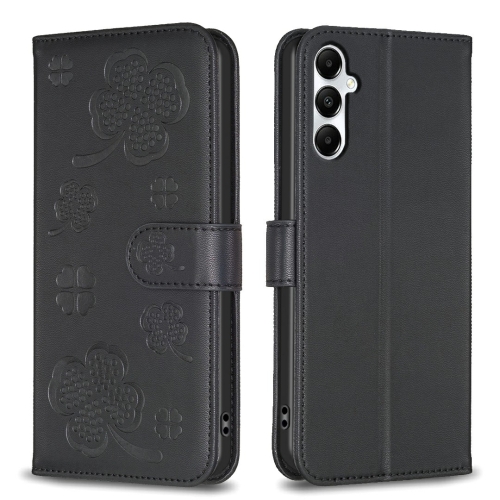 

For Samsung Galaxy A55 Four-leaf Embossed Leather Phone Case(Black)