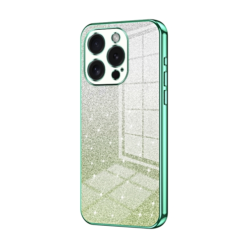 

For iPhone 15 Pro Gradient Glitter Powder Electroplated Phone Case(Green)