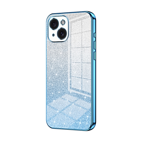 

For iPhone 15 Gradient Glitter Powder Electroplated Phone Case(Blue)