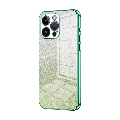 

For iPhone 14 Pro Max Gradient Glitter Powder Electroplated Phone Case(Green)